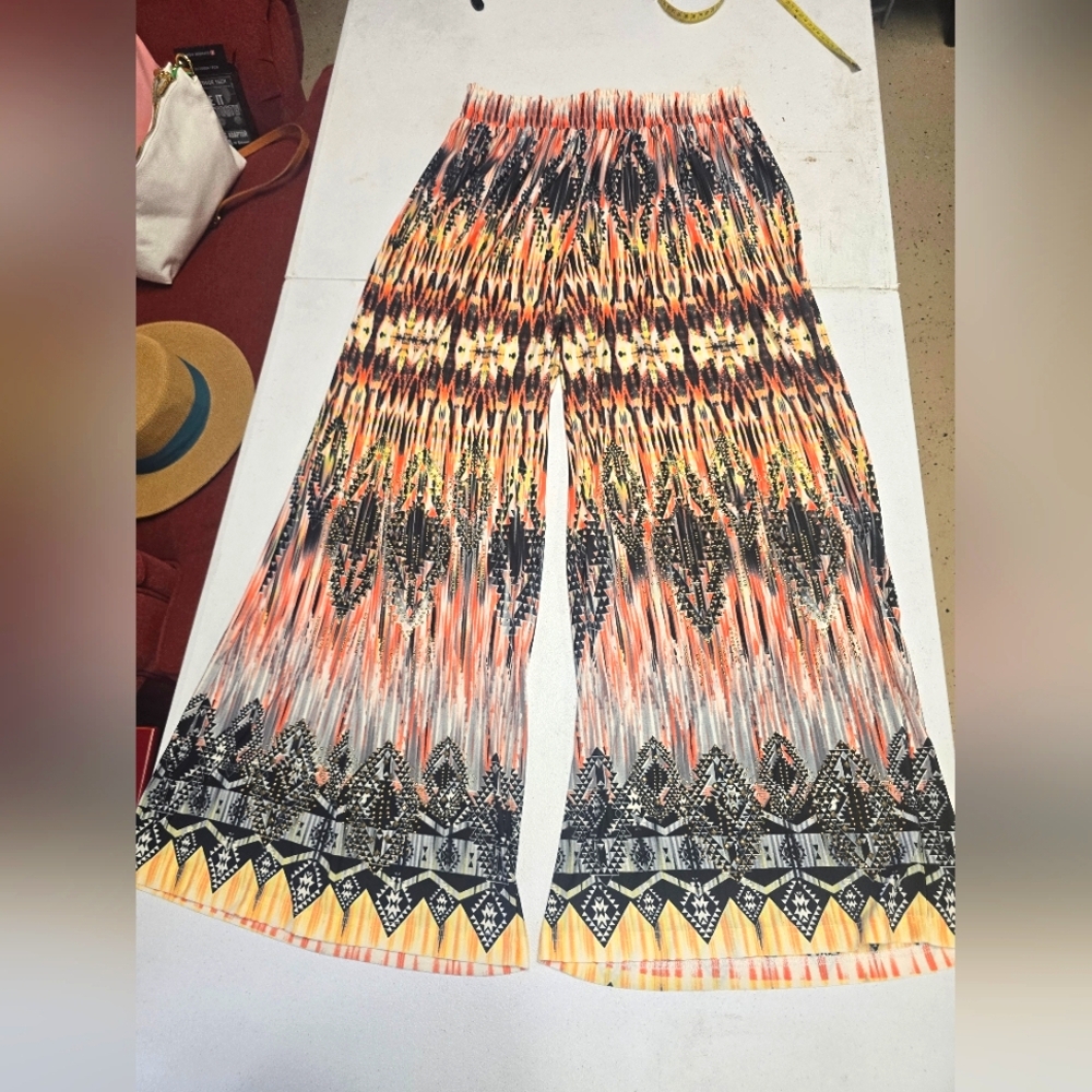 Colorful Patterned Wide-Leg Pants
